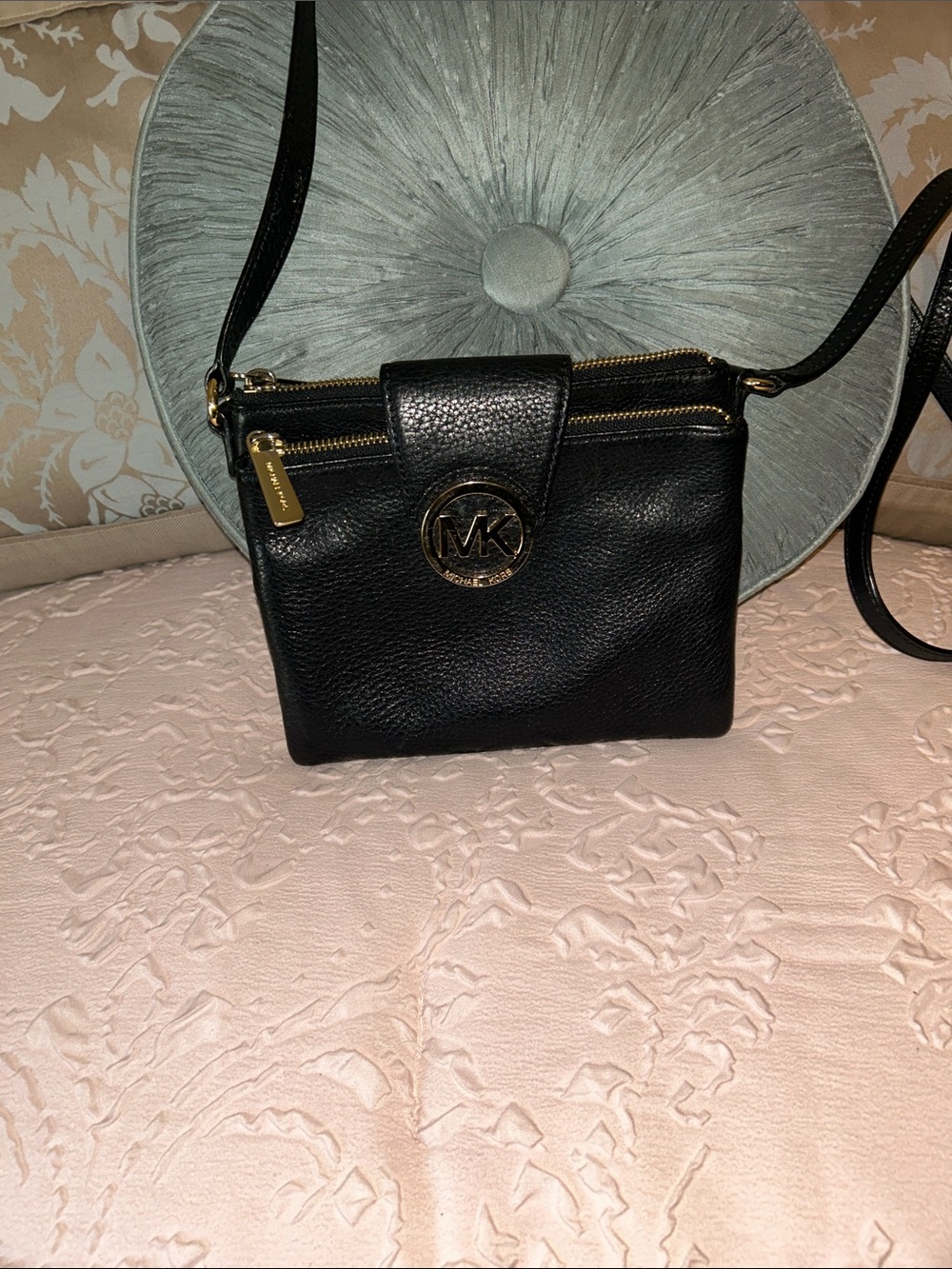 Michael Kors Black Pebbled Leather Crossbody with Gold Hardware